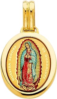 14k Yellow Gold Our Lady of Guadalupe Women Pendant Necklace, Unique Handcrafted Religious Jewelry Without Gemstone, Made in USA