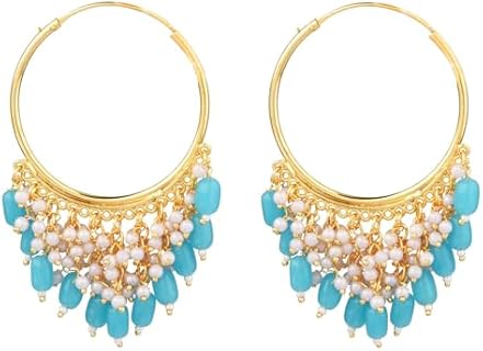 Efulgenz Indian Jewelry for Women Bollywood Style Earring Set Indian Faux Pearl Drop Tassel Hoop Earrings Indian Bridal Jewelry for Wedding Festive Bollywood Fashion Jewelry