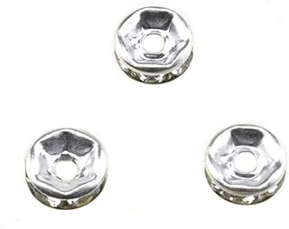 HAHIYO Silver Rhinestone Round Charm Spacer Beads Crystal Loose Bead Shine Catch 5.8mm Diameter Center Hole to Thread Slide Freely Neat Arrange No Rough Edge for Necklaces Bracelets Earrings 100PCS