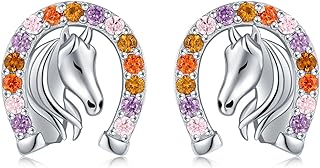 Timeless 925 Sterling Silver Horse Stud Earrings with Push Back for Women and Teen Girls - Hypoallergenic Horse & Horseshoe Design Jewelry Gift for Horse Lovers