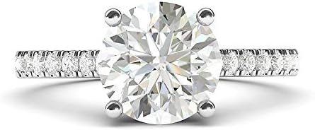 THELANDA 14k White Gold 2CT Classic 4-Prong Simulated Diamond or Moissanite Promise Bridal Engagement Ring Side Stones