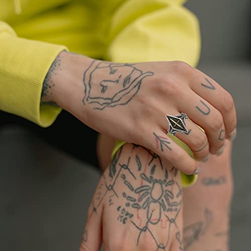 Cool Retro Vintage S925 Sterling Silver Punk Biker Gothic Sugar Cocktail Party Ring for Women Men,Thumb Index Middle Finger Boho Wide Ring Jewelry Gift for Him Her