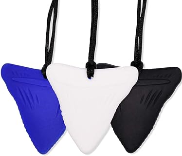 Safety Clasp Silicone Teething Bead Necklace (JNATER) in PVC-Phthalates Free Material - Designed for Children with Chewing, Teething, ADHD, Autism Needs - Shark Tooth Design