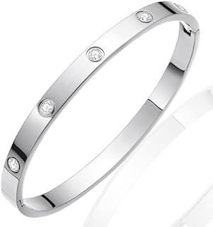 BOLAGTIER Gold Plated Bracelet with Cubic Zirconia Stones Stainless Steel Bangle Minimalist Cuff Love Charm Bracelets for Women Teen Girls