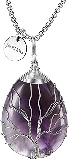 Healing Crystal Necklace for Women Tree of Family Pendant Family Tree Wire Wrapped Jewelry Energy Healing Teardrop pendant (24 Inches Stainless Steel Chain)