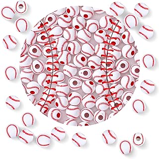 300 Pack Acrylic Baseball Beads for Bracelets Loose 12 mm Sports Ball Beads for Jewelry Making Necklace Charms Craft Keychain Home Decoration Accessories(Baseball)