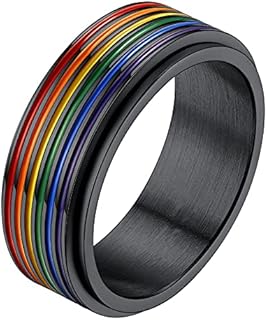 Gay Wedding Rings - Stainless Steel Rainbow LGBT Spinner Ring with Cubic Zirconia, Love is Love Pride Design, Suitable for All Genders, Sizes 7-12