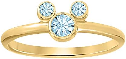 Green Tourmaline Mickey Shape Round Gemstone Engagement Ring with Created Aquamarine in Sterling Silver with 14K Yellow Gold Overlay for Women