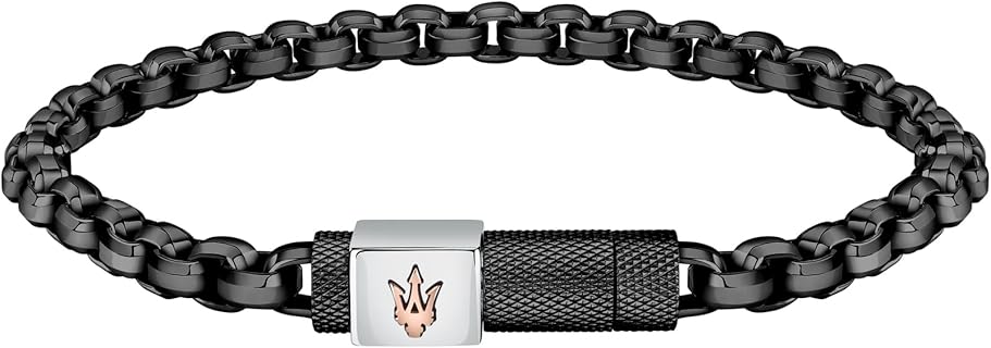 Bracelet Maserati pour homme en acier allié avec fermoir magnétique, 21,9 cm, IP noir et or rose, livré avec emballage d'origine et garantie de 2 ans