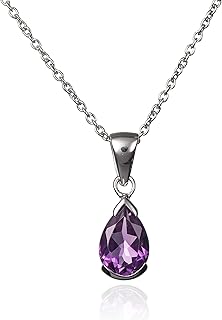 Namana Collier Pendentif en Argent Sterling 925 avec Améthyste Poire pour Femme et Jeune Fille, Chaine de 40 cm Extensible, Fait Main et Parfait comme Cadeau