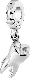 Open Clasp Dangling Tooth Molar Dentist Charm in 925 Sterling Silver for Pandora & Other Bracelets/Necklaces