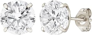 Parade of Jewels 6 Carat Cubic Zirconia Large Round Stud Earrings for Women in Solid 14k White Gold 9mm CZ with Push Backs