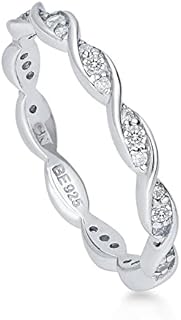 BERRICLE Sterling Silver Woven Wedding Rings Pave Set Cubic Zirconia CZ Eternity Ring for Women, Rhodium Plated Size 4-10