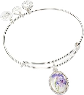 Alex and Ani AA777223SS,BILY, Printed Flower Daughter Expandable Bangle Bracelet,Shiny Silver,Purple, Bracelets