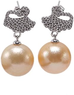 Women's JYX Round Golden South Sea Cultured Pearl Drop Earrings with Sterling Silver Setting and Push Back Closure - Classic Stud Design