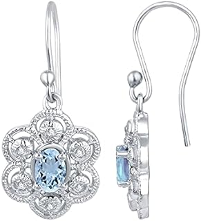 0.50 Ct Oval Cut Created Aquamarine & White Diamond Vintage Drop & Dangle Earring 14k White Gold Plated 925 Sterling Silver