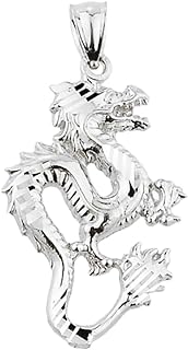 Chinese Dragon Charm Pendant Necklace in Sterling Silver with Spring Ring Clasp