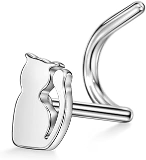 FANSING Corkscrew Nose Rings Studs 20g Nose Screw Surgical Steel Cat Nose Studs for Women 20 Gauge Nostril Piercing Jewelry Silver