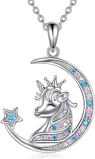 YFN Sterling Silver Unicorn Charm Bracelet with Cubic Zirconia for Women & Teen Girls, Cable Chain & Lobster Clasp