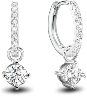 Huggie Hoop Earrings for Women Sterling Silver Dangle Hoop Earrings with CZ Charms Small Tiny Cubic Zirconia Dangling Diamond Jewelry Gifts Hypoallergenic Cuff Cartilage Earring for Teen Girls