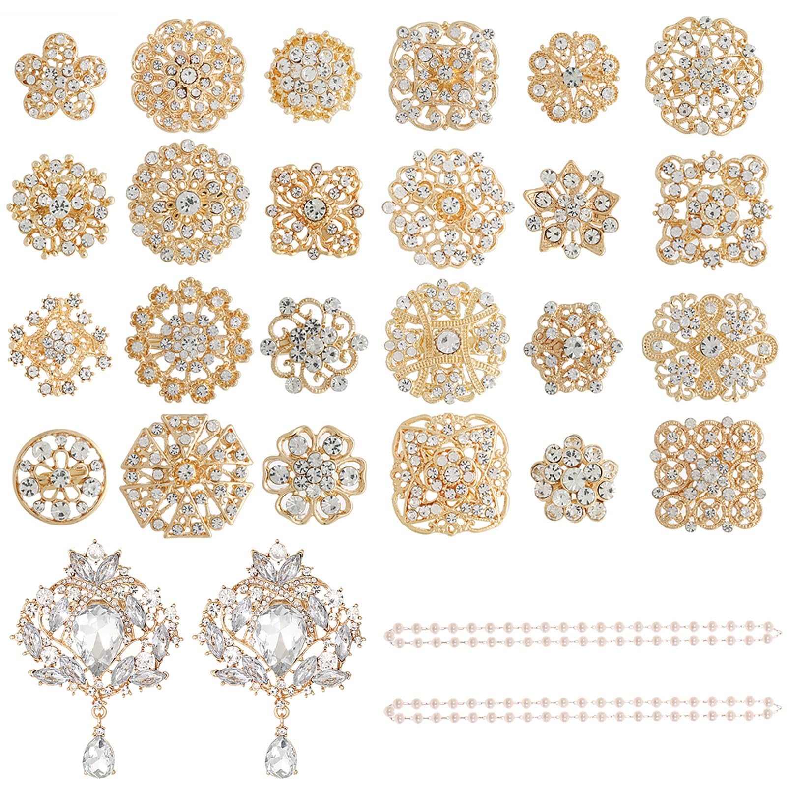 26 Pieces Wedding Bouquet Bulk Brooches for Women Fashion, Large Rhinestone Flower Brooch Pins for Crafts