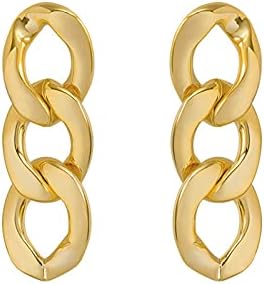 Versatile Zinc Link Drop Earrings, Unisex Minimalist Design with Chunky Cuban Chain for Men & Women, Gold Silver Plated