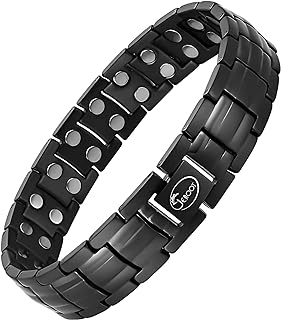 JEROOT Magnetic Bracelets for Men, Pure Titanium Double Row Strong Magnets(3500Gauss Per Magnet) Bracelet, Men's Bracelet with Adjustment Tool & Jewelry Gift Box (Black)