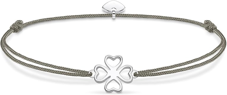 Thomas Sabo Damen Armband, ideal für festliche Anlässe, mit grünem Kleeblatt-Design aus 925 Sterling Silber, 7.8 cm Stoffband und Schiebeverschluss, für stilbewusste Frauen