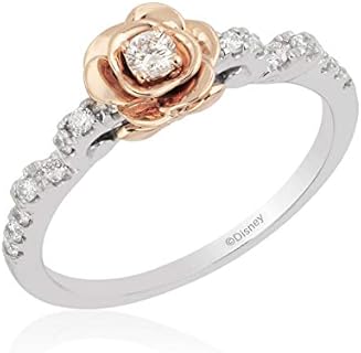 10K Rose Gold and Sterling Silver Disney Belle Wedding Ring with Cttw White Diamond Accents - Size 5 - Ideal Gift for Her - Belle's Rose Design