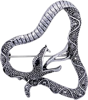 SELOVO Party Crystal Snake-shape Statement Black Brooch Pin Badge Backpack Bag Halloween Jewelry Silver Tone