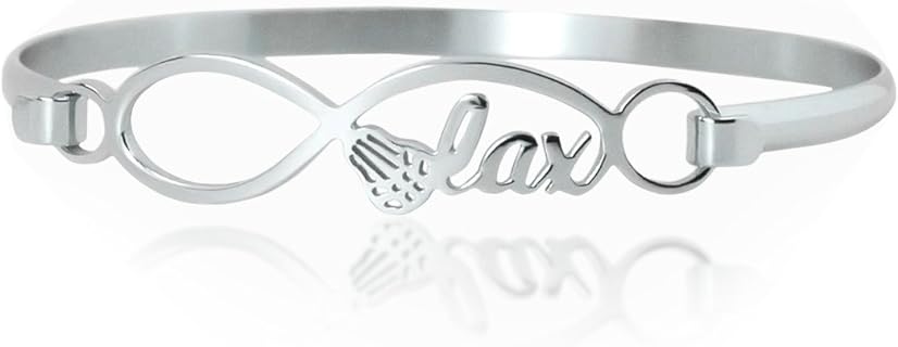 ChalkTalkSPORTS Hypoallergenic Stainless Steel Lacrosse Infinity Bangle with S Hook Clasp and Snake Chain Design