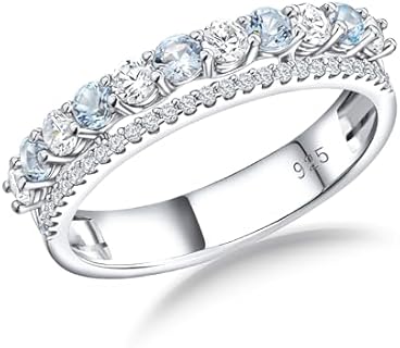 925 Sterling Silver Birthstone Rings Gemstone Cubic Zirconia Dual Stackable Rings Wedding Band | Half Eternity Band Double Ring Size 6-10 (with Gift Box)