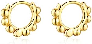 Ball Beaded Huggie Hoop Earrings Upper Ear Cartilage Helix 925 Sterling Silver Gold Small Tiny Mini 12mm 10mm 9mm 8mm 7mm 6mm Hoop Earrings