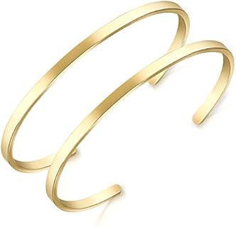 Stainless Steel Open Cuff Bracelet, Lolalet Thin 18K Gold Plated Love Bracelet, Plain Polish and Box Chain Design, Perfect for Men & Women, Ideal Christmas Gift for Girlfriend, Wife, Mom