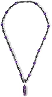 Magnetic Clasp Amethyst Hematite Crystal Necklace - Cable Chain Healing Jewelry for Men and Women - Natural Spiritual Gemstone Pendant