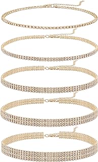 5 Pieces Rhinestone Choker Necklaces Silver Gold Plated Sparkly Diamond Choker Dainty Crystal Bridal Wedding Jewelry for Women