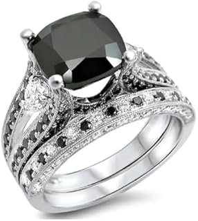 1.80 Ctw Cushion Cut Created Black Diamond Halo Engagement Ring Set with 14K White Gold Finish over Sterling Silver, Size 4.5 for Women