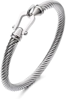 Stainless Steel Cable Bracelet for Women and Men Cuff Twisted Wire Minimalist Bangle Bracelets Jewelry with Hook Clasp