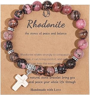 Christian Gifts for Women Men Cross Healing Crystal Bracelets Faith Easter Catholic Religious Jewelry Natural Stone Stretch Bracelets Stress Relief Anxiety Yoga Bracelet Birthday Gifts For Teens