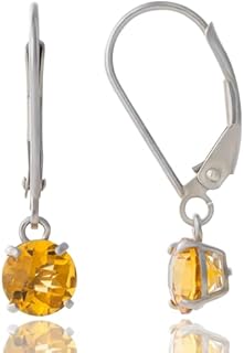 Amazon Collection 925 Sterling Silver 6mm Round Gemstone Dangle Earrings for Women with Leverbacks