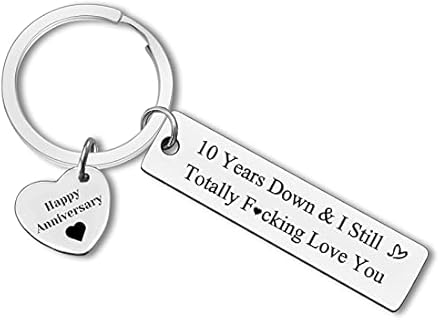 10 Year Anniversary Durable Stainless Steel Keychain Gift for Husband or Wife, Couples Anniversary Keyring with Compact Pendulum Design - Imported from China