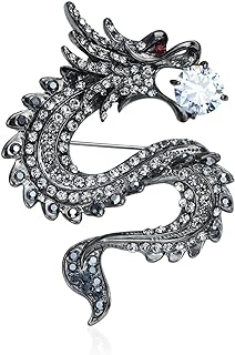Vintage Crystal Dragon Brooch Lapel Pin Decorative Safety pins for Clothing Rhinestone Animal Brooch Jewelry