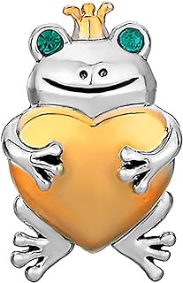 MiiFort Frog Charm Compatible with Pandora Bracelets Cute Frog Prince Gold Crown Love Heart Fairytale Royalty Women Sister Daughter Family