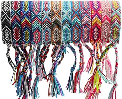Premium Cotton Handwoven Friendship Bracelets - Pack of 12, Vibrant Colors, Braided Chain & Buckle Clasp, Adjustable Size for Women, Girls & Kids
