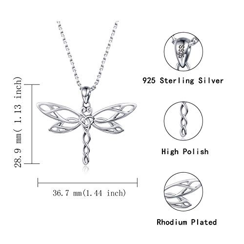 MANBU Sterling Silver Dragonfly Necklace for Women: Celtic Infinity Dragonfly Pendant Christmas Jewelry Gifts for Dragonfly Lovers