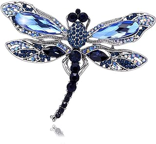 ETHOON Enchanting Dragonfly Rhinestone Crystal Brooch Pin in Blue for Women's Outfits & Jewelry Decor
