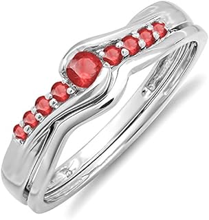 Dazzlingrock Collection 0.25 Carat (ctw) 10K Round Ruby Ladies Bridal Promise Engagement Wedding Ring Set 1/4 CT, White Gold
