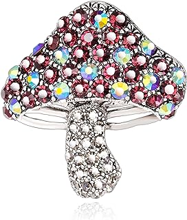 Elegant Vintage Austrian Crystal Mushroom Brooch, Crystal-Embed Alloy Design with Secure Pin Clasp, Ideal Gift for Women