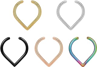 Stainless Steel Clip-on Fake Septum Nose Ring Set - KANOUE Hypoallergenic Non-Piercing Rings for Men and Women - Versatile Use & Adjustable Design