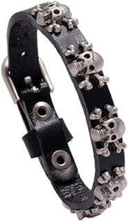 Belt Buckle Clasp Punk Rock Alloy Studded Cuff Bracelet with Skull Rivet Design for Men and Women